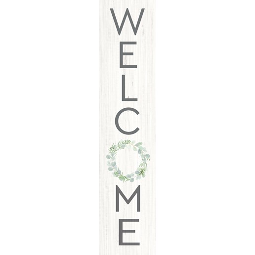 "Welcome" Decorative Wooden Porch Leaner in White, 10.5-In x 47-In x 1-In