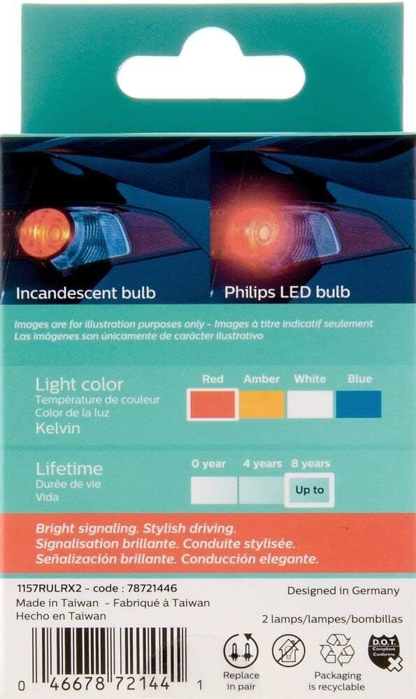 Philips Red Ultinon LED Bulbs, 2-Pk