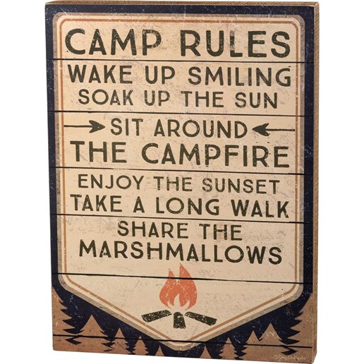 Camp Rules Slat Wood Block Sign