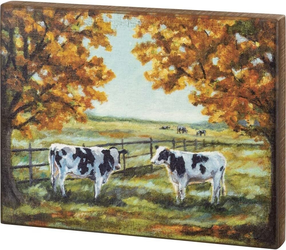 Primitives By Kathy Box Sign Cows, 15-In x 12-In