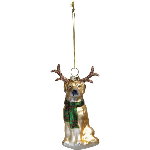 Dog & Antlers Glass Ornament