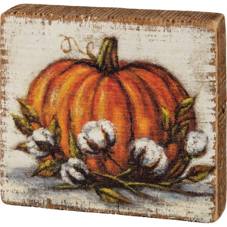 Primitives By Kathy Orange Pumpkin Block Sign, 3 1/2-In x 3 1/4-In x 1-In