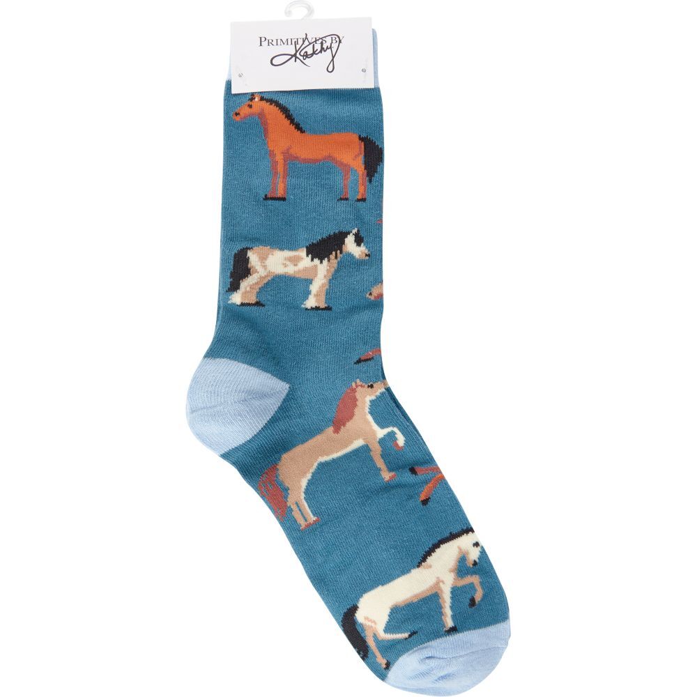 Primitives By Kathy Horses Make Me Happy Box Sign And Sock Set