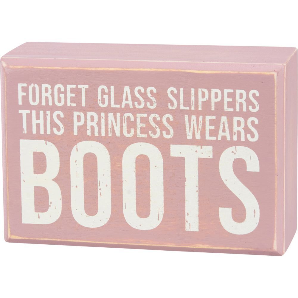 Primitives By Kathy Princess Wears Boots Box Sign And Sock Set