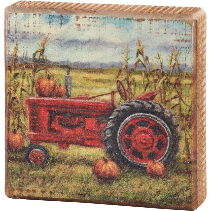 Primitives By Kathy Fall Tractor Block Sign
