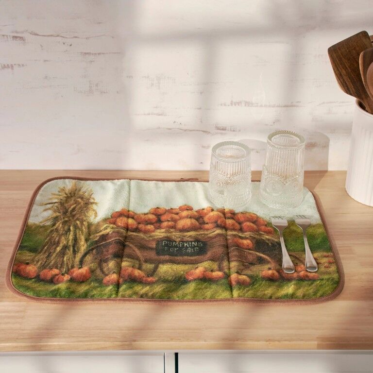 Primitives By Kathy Pumpkin Wagon Drying Mat, 21-In x 14-In