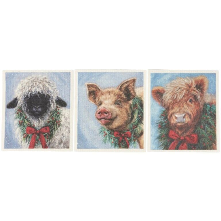 Primitives By Kathy Christmas Animal Swedish Dishcloth Set, 6 3/4-In x 7 1/2-In, 3-Pc