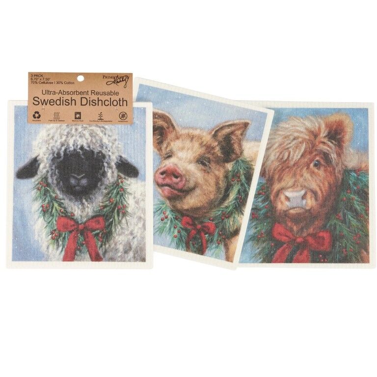Primitives By Kathy Christmas Animal Swedish Dishcloth Set, 6 3/4-In x 7 1/2-In, 3-Pc