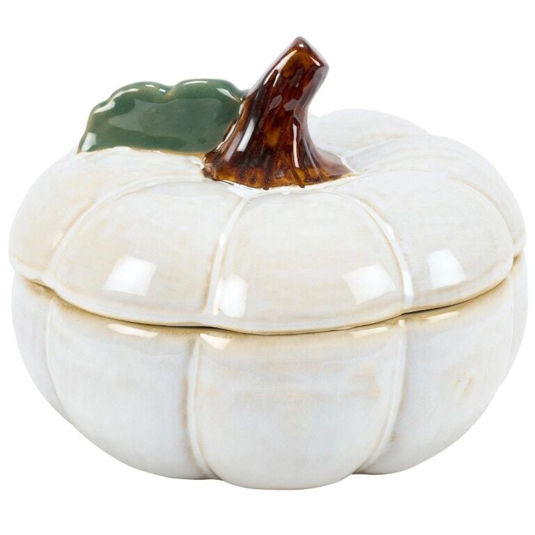Primitives By Kathy White Pumpkin Cookie Jar, 7 1/4-In x 5 1/2-In x 7 1/4-In