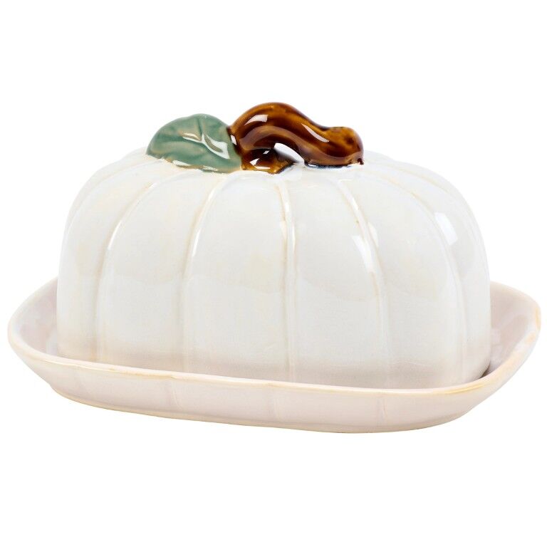 Primitives By Kathy White Pumpkin Butter Dish, 7-In x 4-In x 4 1/4-In