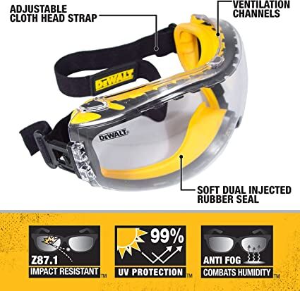 DeWALT Concealer Anti-Fog Dual Mold Safety Goggle, Clear