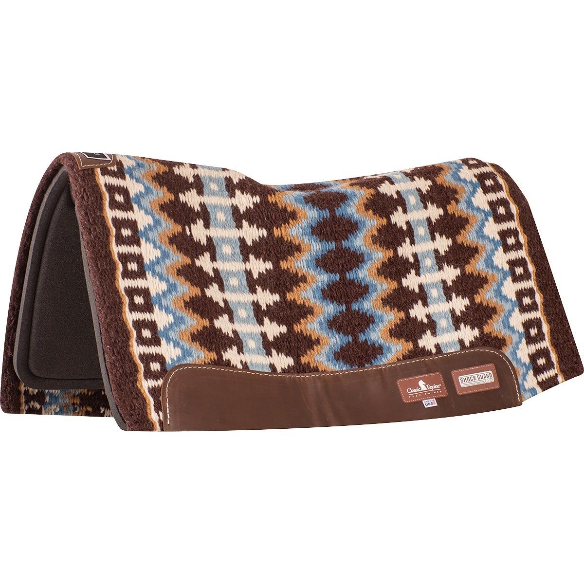 Classic Equine Coffee/Blue Shock Guard Blanket Top Saddle Pad, 32-In x 34-In x 3/4-In