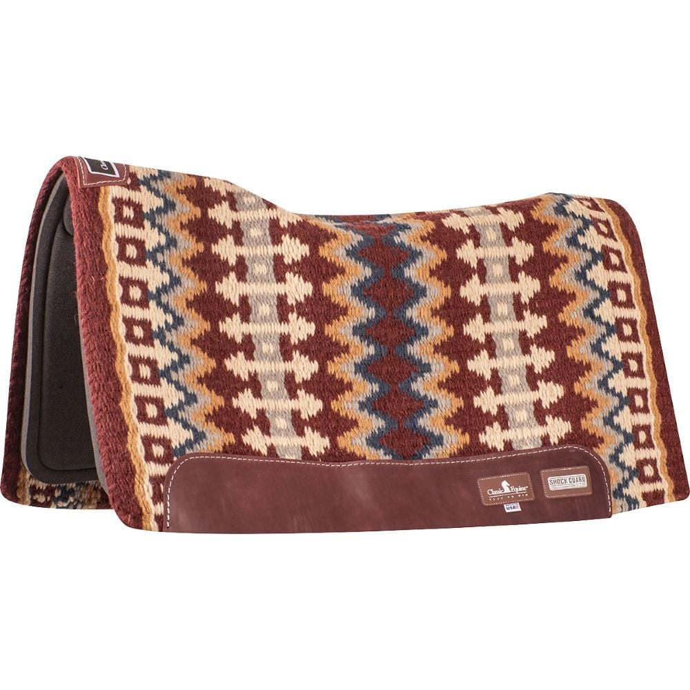 Classic Equine Burgundy/Navy Shock Guard Blanket Top Saddle Pad, 34-In x 38-In x 3/4-In