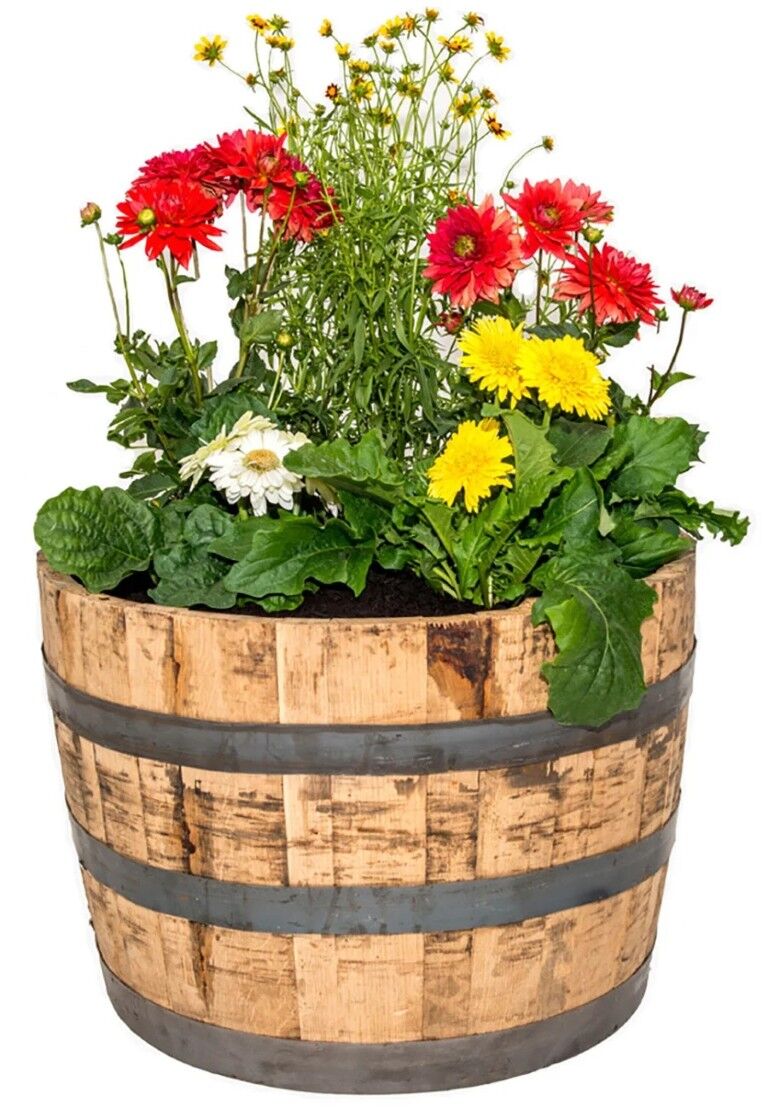 Half Oak Barrel Planter, 26-In x 18-In x 26-In