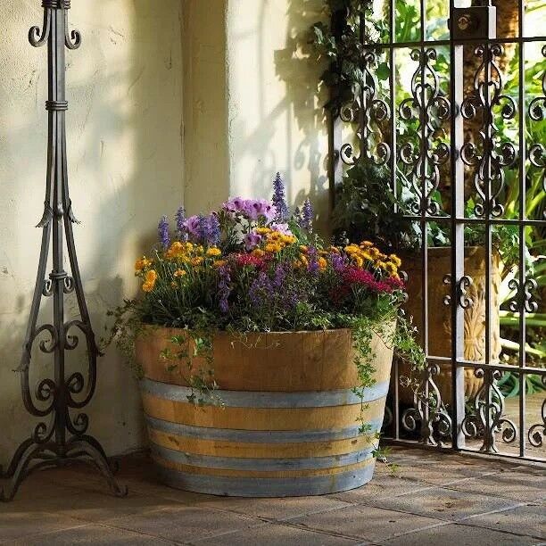 Half Oak Barrel Planter, 26-In x 18-In x 26-In