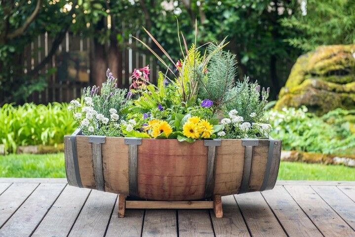 Real Wood Products Half Oak Barrel Garden Planter, 26-In x 35-In x 15-In