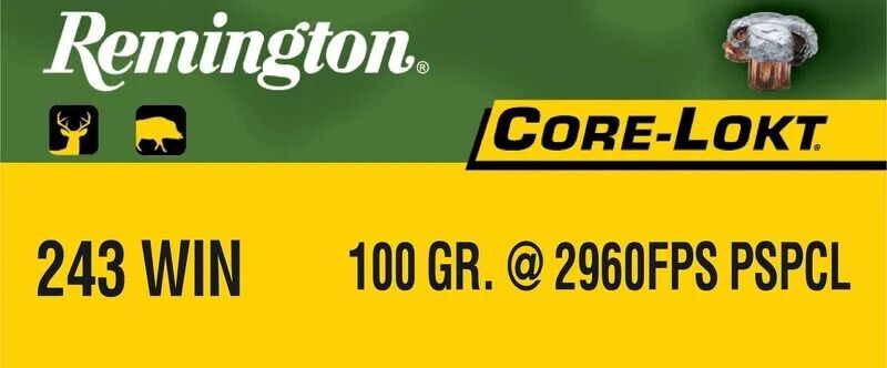 Remington Core-Lokt .243 Win, 100 Grain Pointed Soft Point Rifle Ammo, 20-Rd