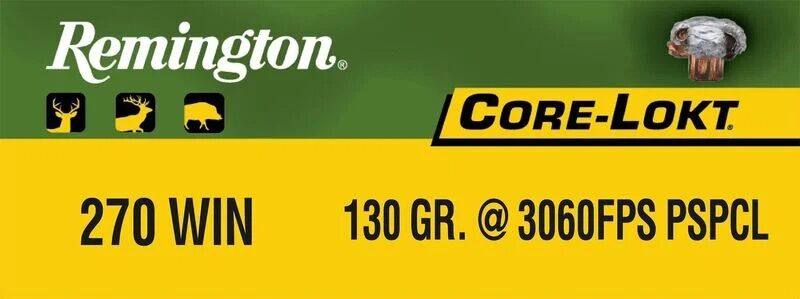 Remington Core-Lokt .270 Win, 130 Grain Pointed Soft Point Rifle Ammo, 20-Rd