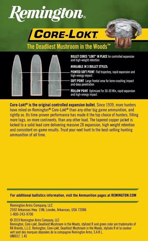 Remington Core-Lokt .30-06 Springfield, 150 Grain Pointed Soft Point Rifle Ammo, 20-Rd
