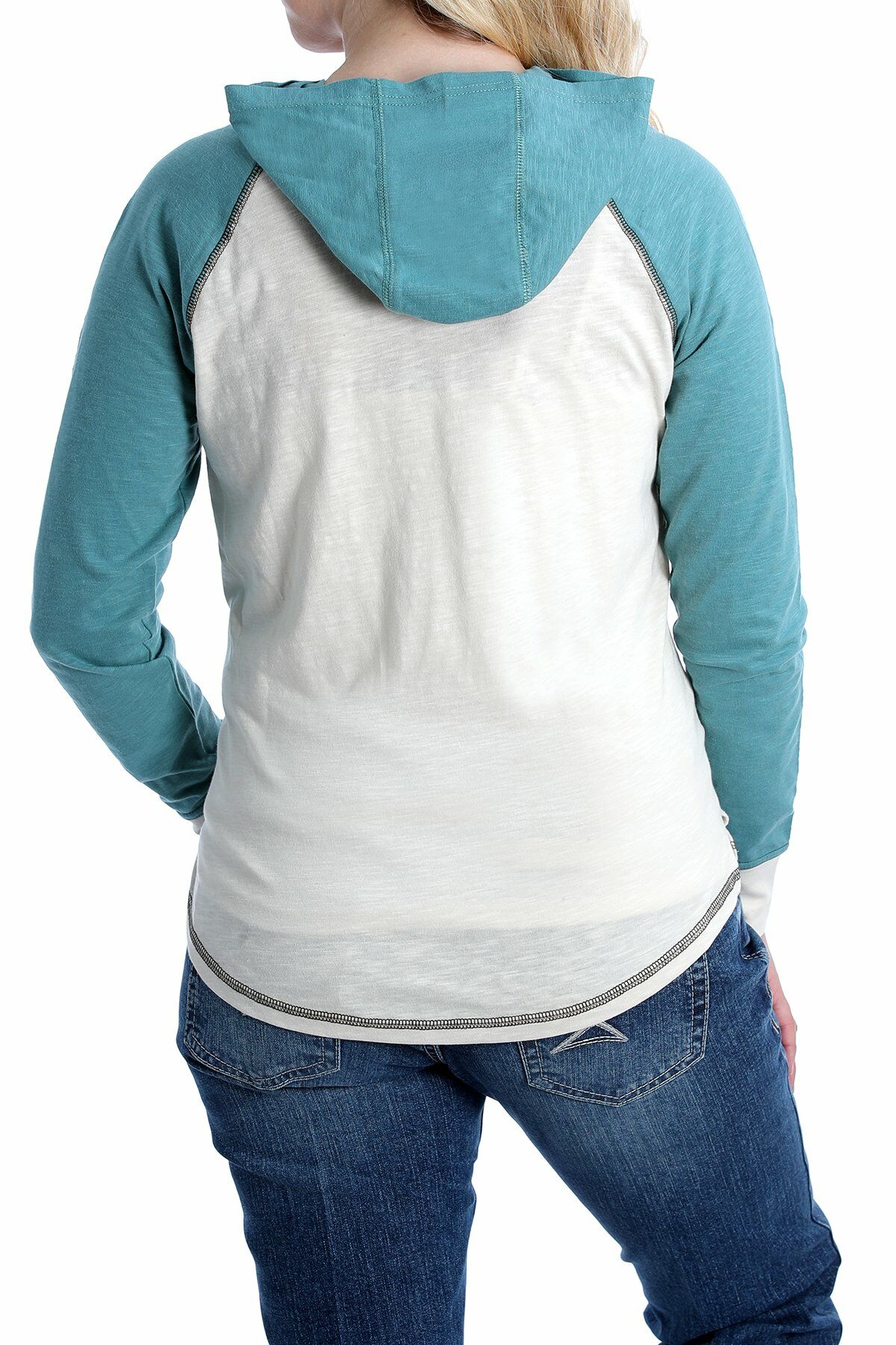 Cinch Women's Cream And Blue Hooded Raglan