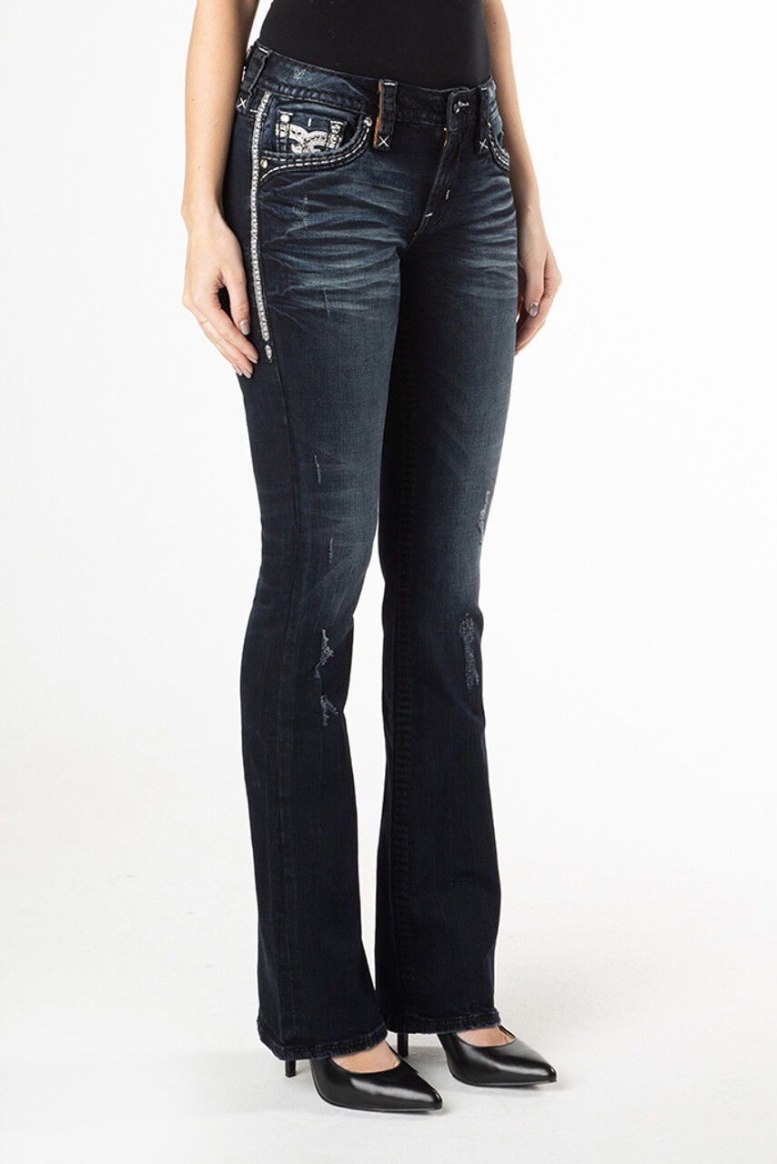 Rock Revival Women's Carose B203 Bootcut Jean in Dark Blue