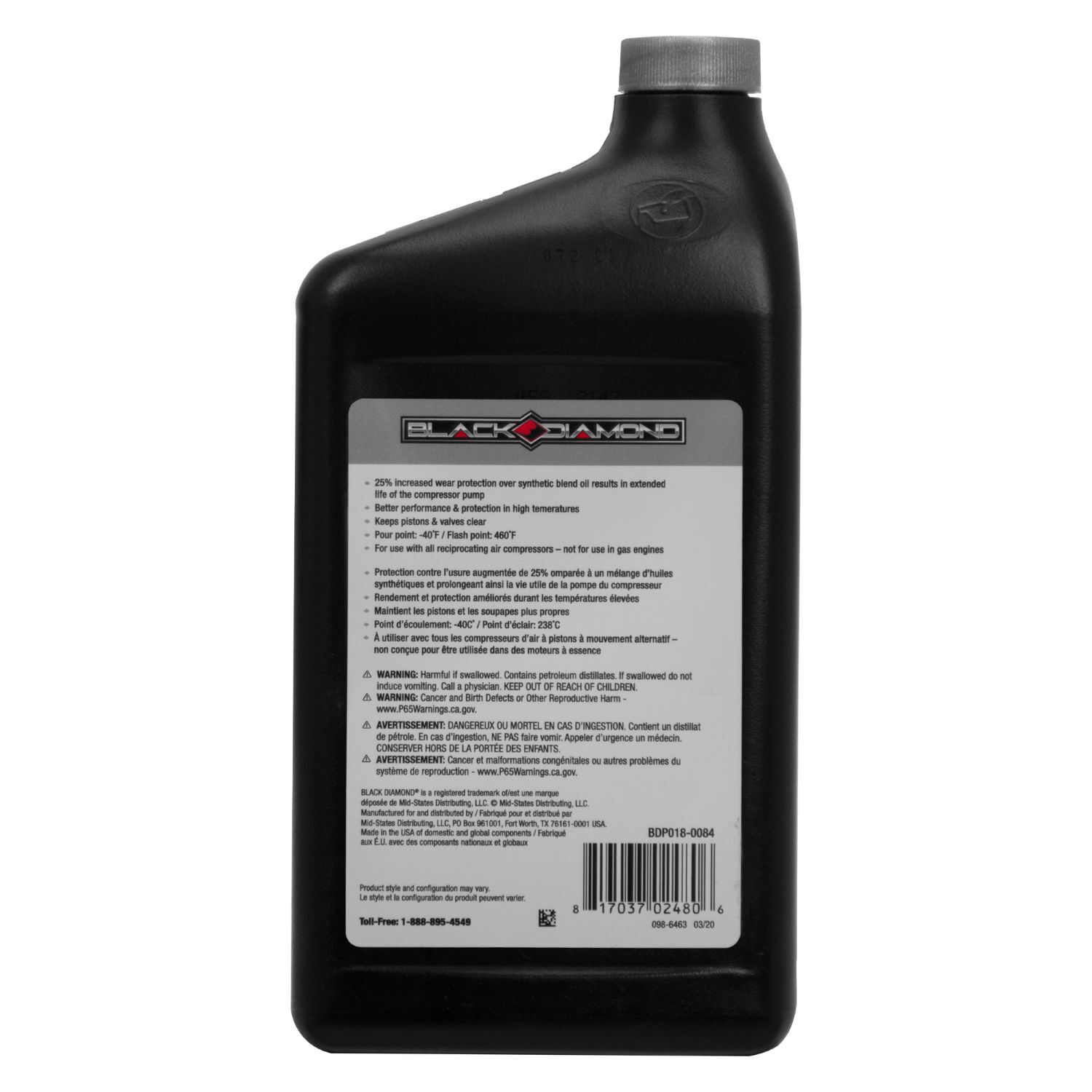 Black Diamond Full Synthetic Air Compressor Oil, 1-Qt