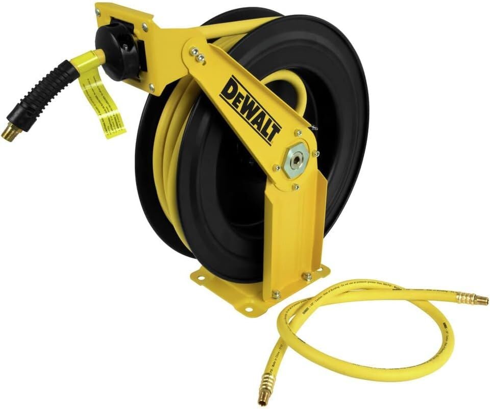DEWALT Double Arm Hose Reel With Premium Rubber Hose, 3/8-In x 50-Ft