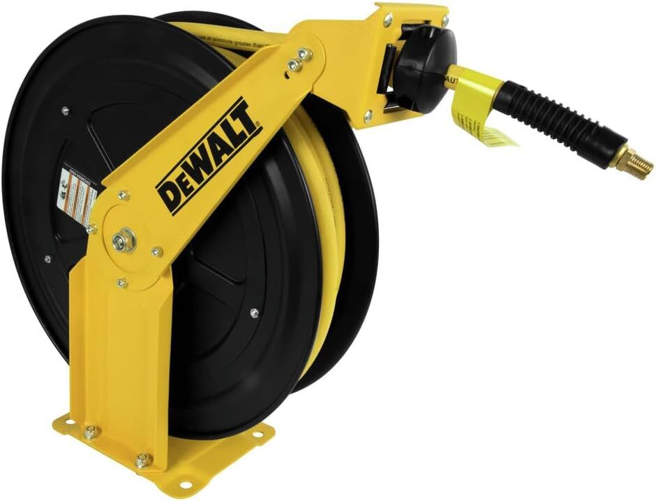 DEWALT Double Arm Hose Reel With Premium Rubber Hose, 3/8-In x 50-Ft
