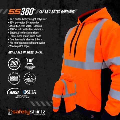 SafetyShirtz Men's SS360° Basic Class 3 Type R Reflective Safety Hoodie