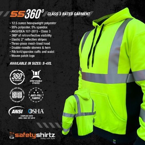 SafetyShirtz Men's SS360° Basic Class 3 Type R Reflective Safety Hoodie in Lime