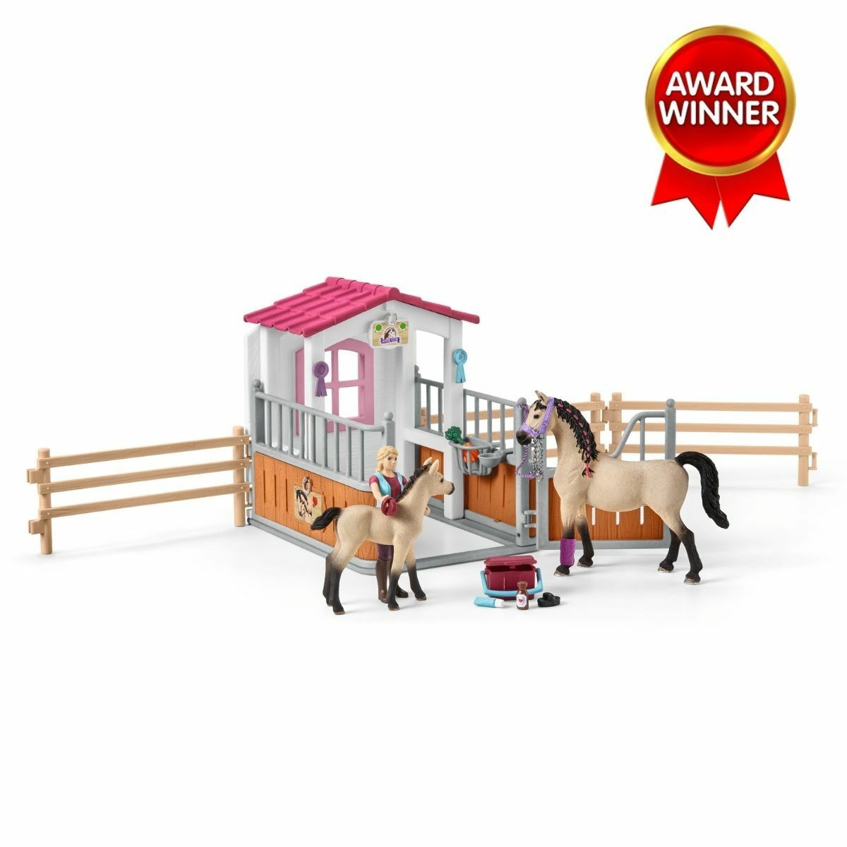 Schleich Horse Club Horse Stall With Arab Horses And Groom 26-Piece Educational Playset