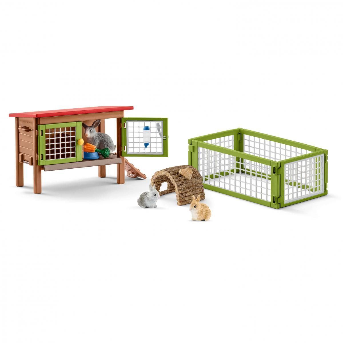 Schleich Farm World 8-Piece Playset Rabbit Hutch And Bunny Playpen Toy Set
