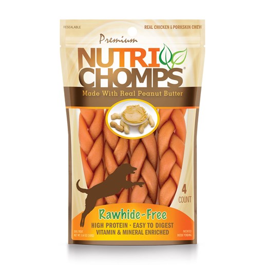 NutriChomps Dog Chews, 6-In Braids, Peanut Butter, 4-Ct