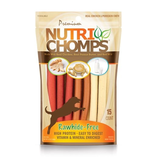 NutriChomps Dog Chews, 6-In Sticks, Chicken, Peanut Butter & Milk, 15-Ct