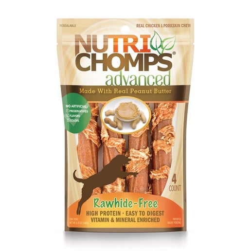 NutriChomps Advanced Dog Chews with Real Chicken, 6-In Twists, Peanut Butter , 4-Ct