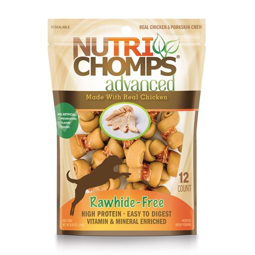 NutriChomps Advanced Dog Chews with Real Chicken, 3-In Mini Knotted Bones, 12-Ct