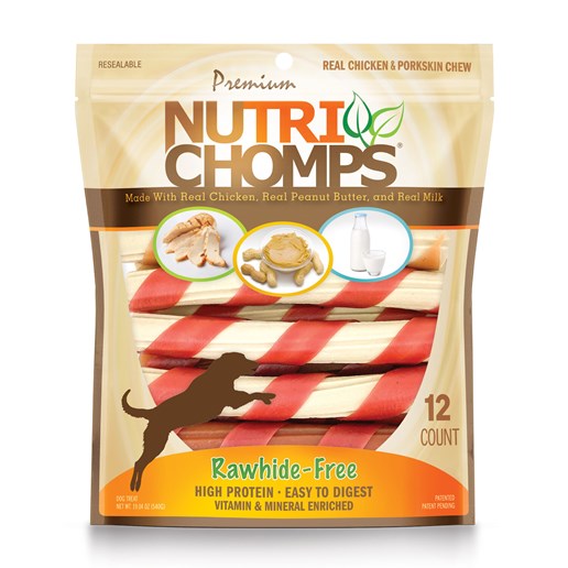 NutriChomps Dog Chews, 6-In Twists, Real Chicken, Peanut Butter and Milk Flavor, 12-Ct