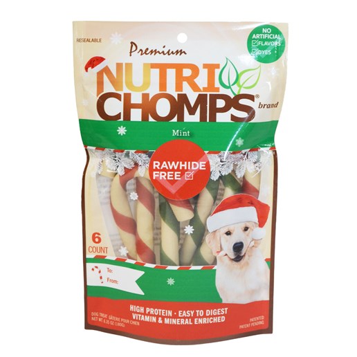 NutriChomps Dog Chews, 6-In Holiday Candy Canes, Mint, 6-Ct