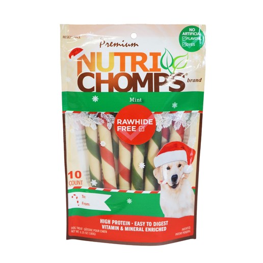 NutriChomps Dog Chews, 5-In Holiday Twists, Mint, 10-Ct