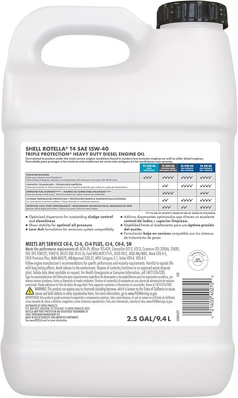 Shell Rotella T4 15W-40 Diesel Oil, 2.5-Gal