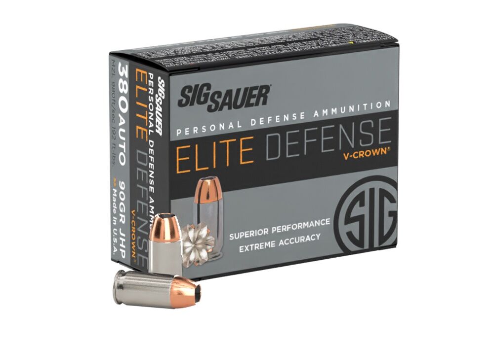 Sig Sauer Elite Defense V-Crown 380 ACP, 90 Grain JHP Pistol Ammo, 20-Rd