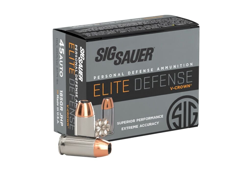 Sig Sauer Elite Defense V-Crown .45 Auto, 185 Grain Jacketed Hollow Point Pistol Ammo, 20-Rd