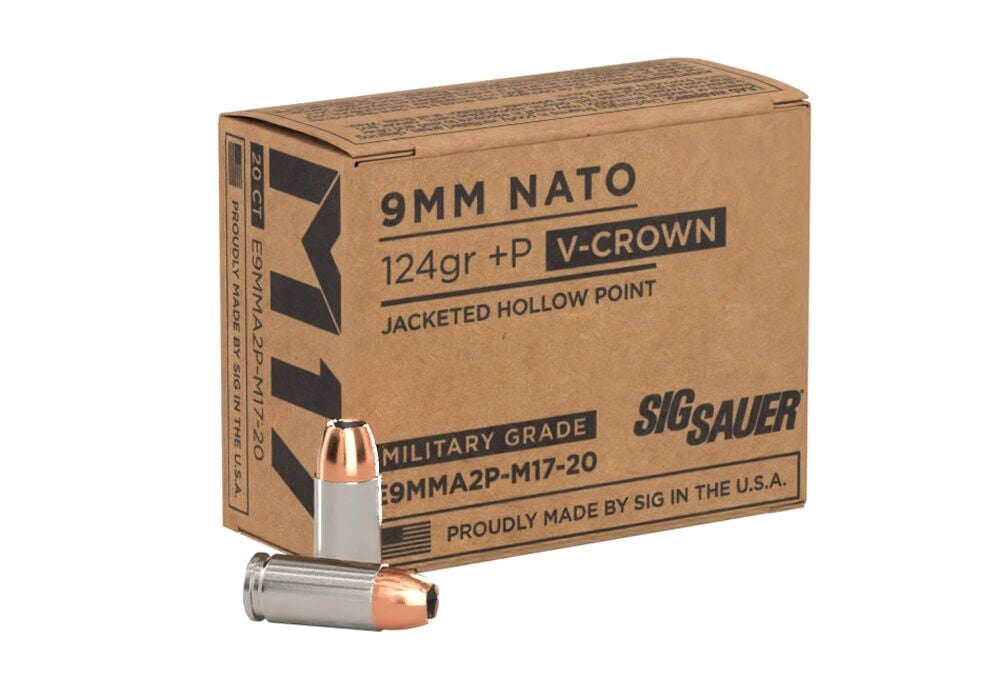 Sig Sauer Elite V-Crown M17 9mm +P, 124 Grain Jacketed Hollow Point Pistol Ammo, 20-Rd