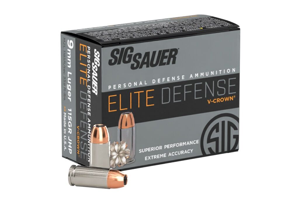 Sig Sauer Elite Defense V-Crown 9mm, 115 Grain Jacketed Hollow Point Pistol Ammo, 20-Rd