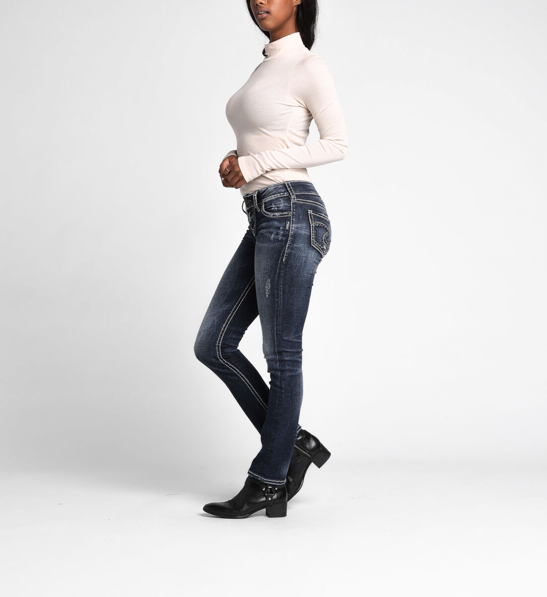 Silver Jeans Women's Suki Mid Rise Straight Leg Jeans in Dark Indigo