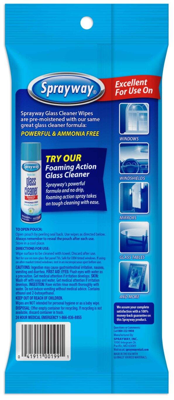 Sprayway Glass Cleaner Wipes, 20-Ct