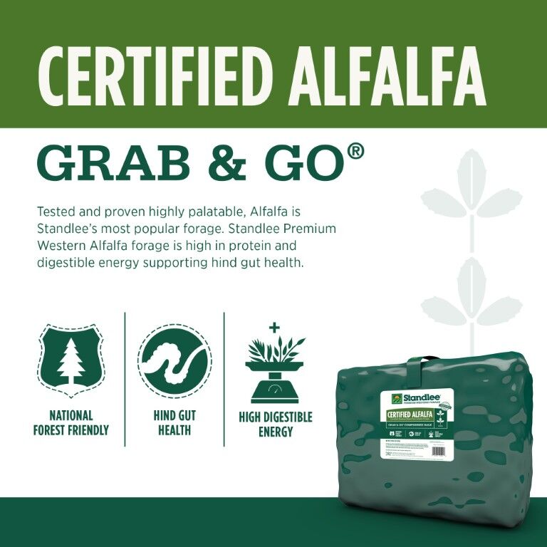Standlee Premium Western Forage Certified Alfalfa Grab & Go Compressed Hay Bale, 50-Lb