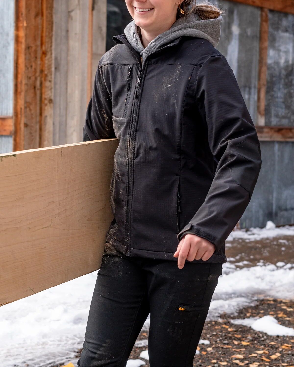 CAT Women's Grid Fleece Softshell Work Jacket in Black