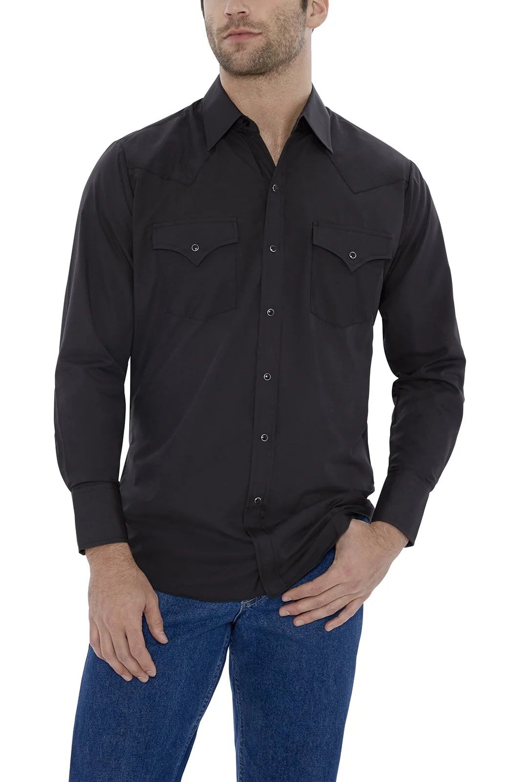 Ely Cattleman Men's Long Sleeve Solid Western Snap Shirt in Black