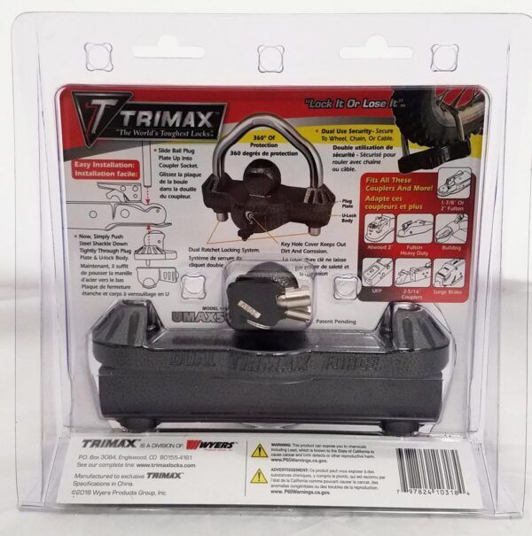 TRIMAX UMAX50D Trailer Coupler Lock, 9/16-In